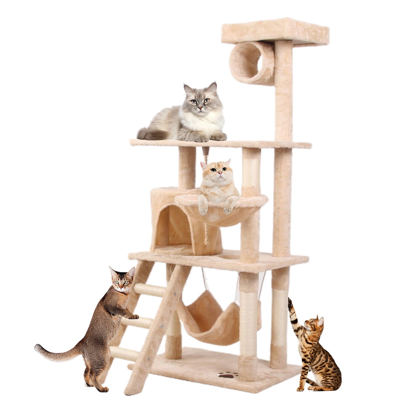 Multi-Level Cat Tree Tower – Climbing Frame with Condo, Hammock & Scratching Posts