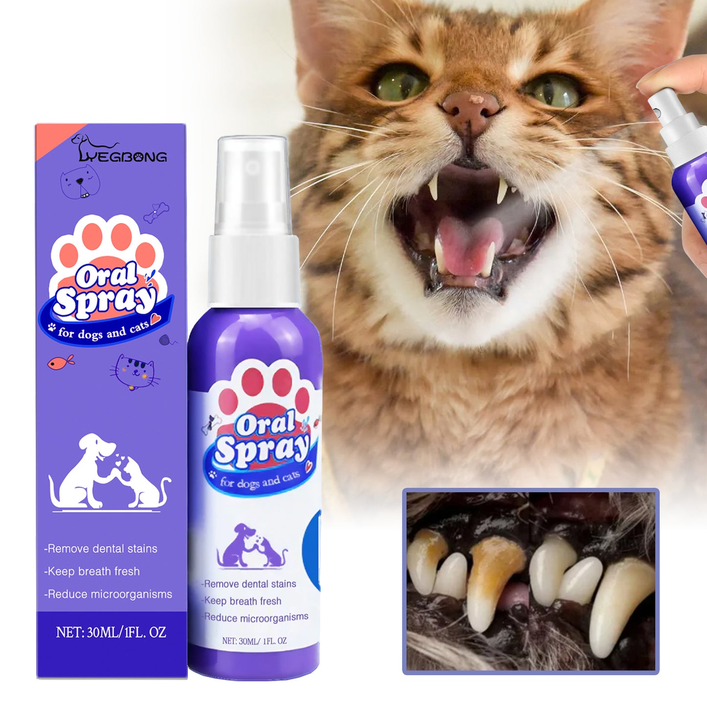 Pet Oral Spray for Cats & Dogs – Fresh Breath & Dental Stain Remover