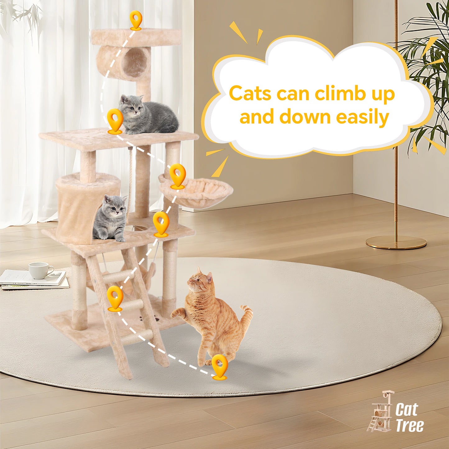 Multi-Level Cat Tree Tower – Climbing Frame with Condo, Hammock & Scratching Posts