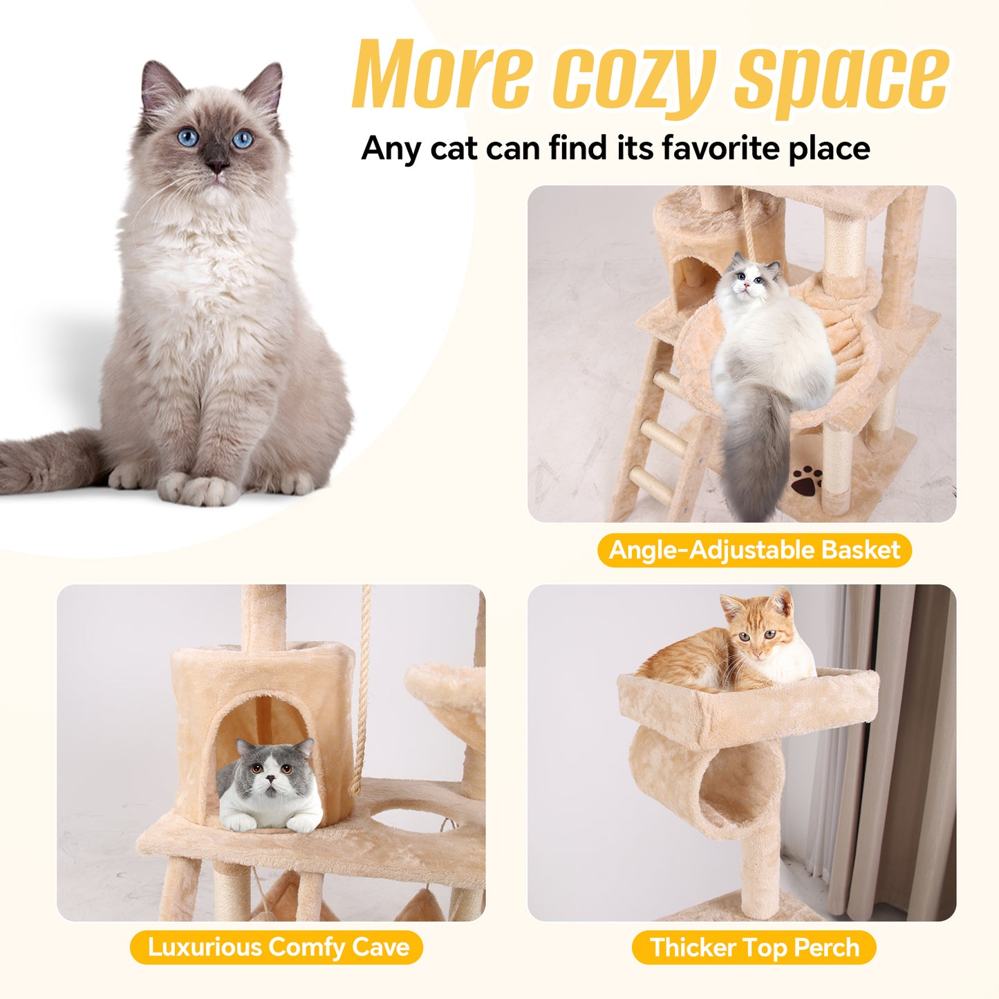 Multi-Level Cat Tree Tower – Climbing Frame with Condo, Hammock & Scratching Posts