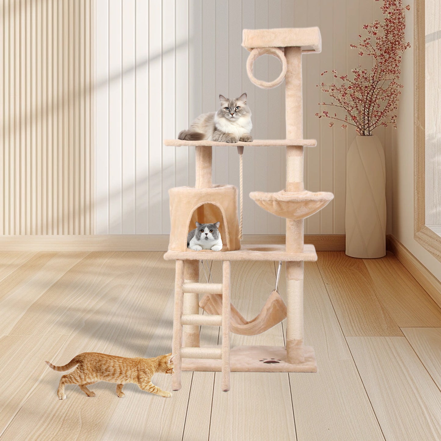Multi-Level Cat Tree Tower – Climbing Frame with Condo, Hammock & Scratching Posts
