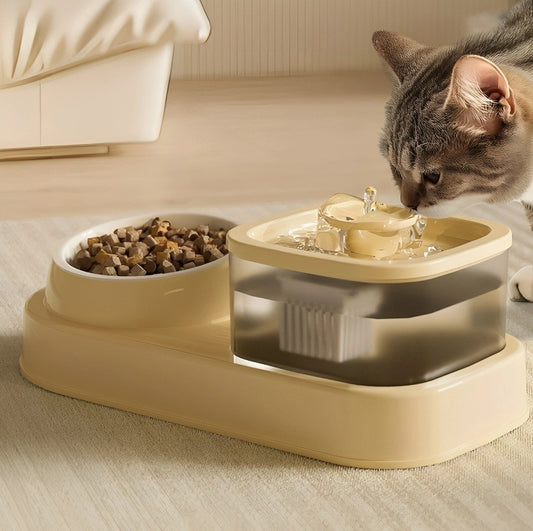 2-in-1 Cat Water Dispenser & Feeding Bowl – Automatic, Easy-Clean