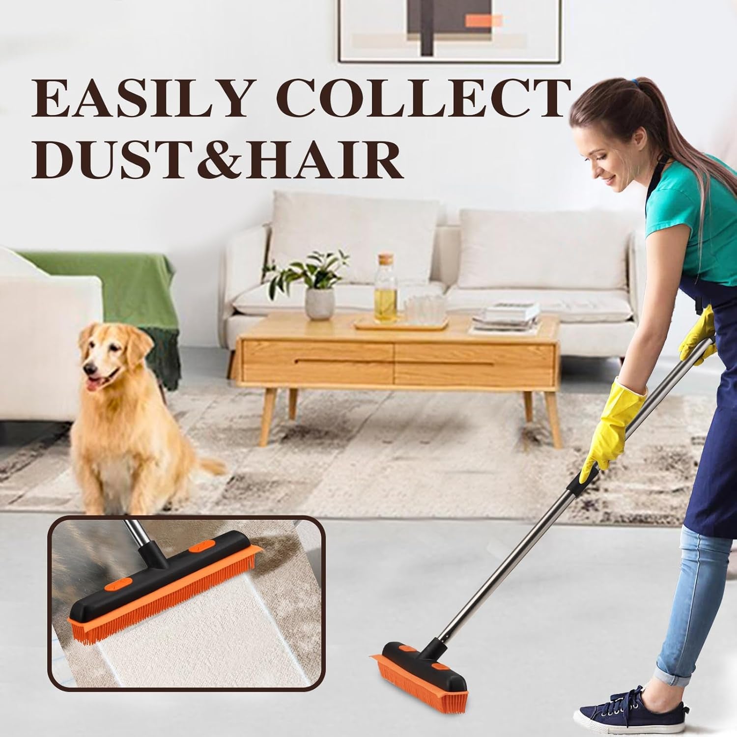 2-in-1 Pet Hair Broom – Carpet & Floor Fur Remover with Squeegee