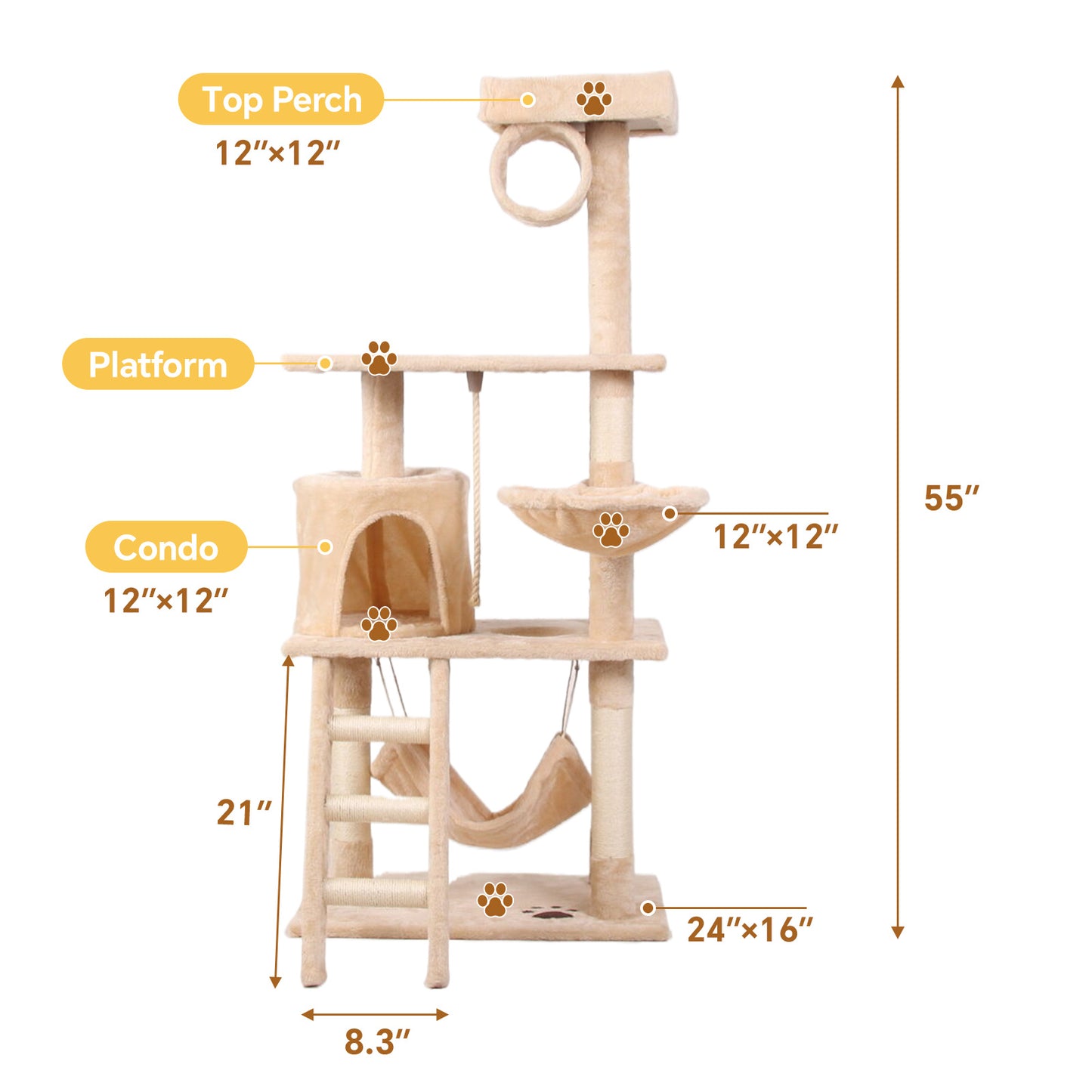 Multi-Level Cat Tree Tower – Climbing Frame with Condo, Hammock & Scratching Posts